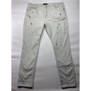 Serenede Men's Paint Splatter Slim Leg Light Gray Denim Jeans - 42 (42x33)